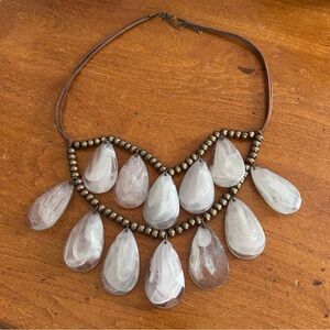 Elegant Bohemian Brass Beaded Statement Necklace w/ Sage Green Teardrop Accents